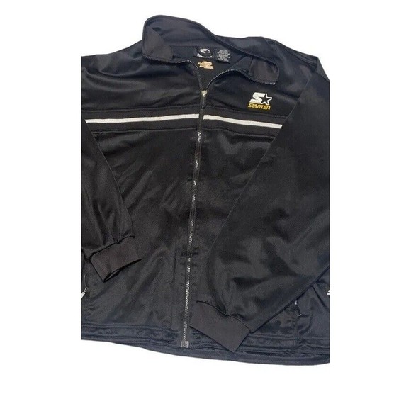 VINTAGE Starter Full Zip Sweater Size Large Mens Y2K Black Stripe Logo Star EUC‎ - Picture 3 of 16